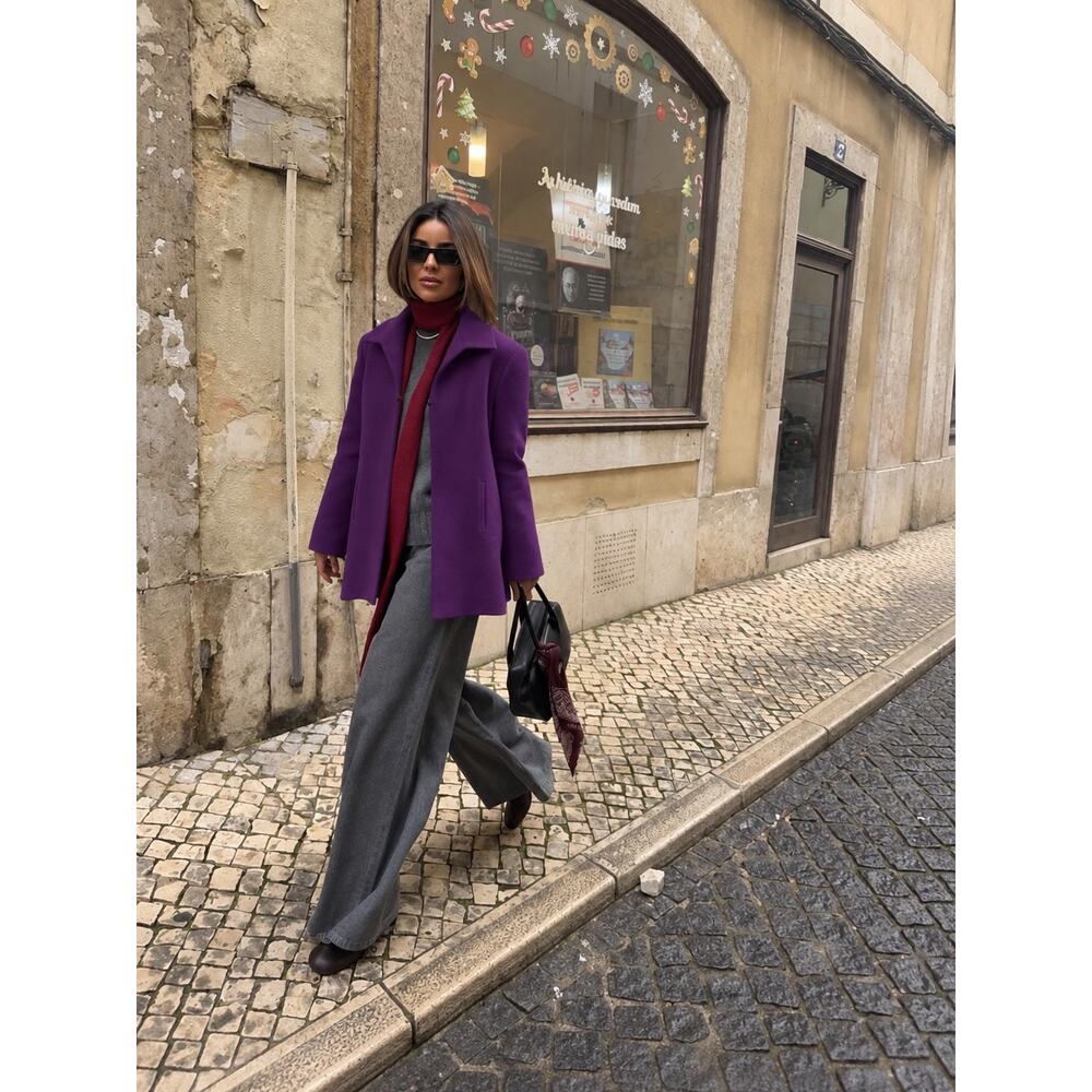 Vintage Donna Karan Signature Purple Wool Jacket Made in Italy Sculptural Topper
